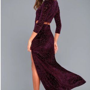Perfect Night Plum Purple Velvet Print Maxi Dress
